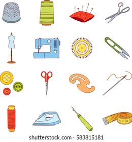Set of sewing tools, flat vector icons