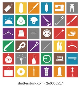 Set of sewing white  icons in a flat style.