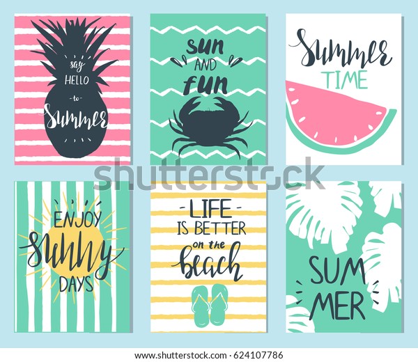 Set Sex Summer Templates Hand Lettering Stock Vector Royalty Free