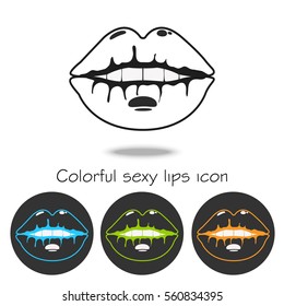 Set sexy colored contour lips vector. Pop art lips in rainbow colors. shining lipstick: orange, green, black, blue