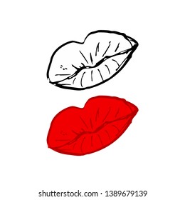 Set sexy colored lips, shining lipstick: white and red. Vector Illustration icon