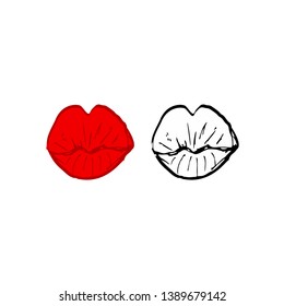 Set sexy colored lips, shining lipstick: white and red. Vector Illustration icon