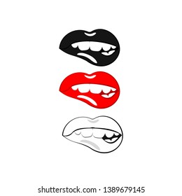 Set sexy colored lips, shining lipstick: black, red, white. Vector Illustration icon