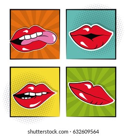 set sexy female lips bubble speech pop art