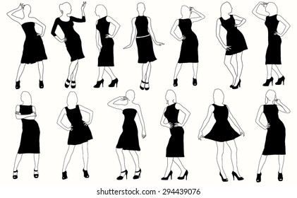 Set sexy women and model posing silhouettes 2