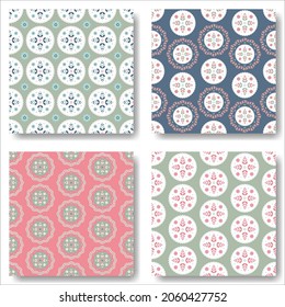 Conjunto de adornos chic de Shabby sin fisuras con flores abstractas sobre fondo brillante.