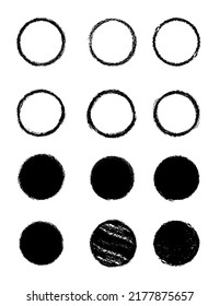 Set of shabby circle shape vector charcoal pencil art brushes. suitable  for frames and backgrounds, Edit colors easily and apply to any path.