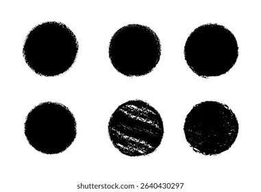 Set of shabby circle shape vector charcoal pencil art brushes