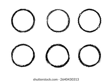 Set of shabby circle shape vector charcoal pencil art brushes