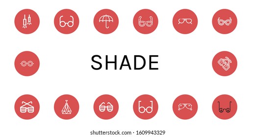 Set of shade icons. Such as Ceiling lamp, Glasses, Sun umbrella, Sunglasses , shade icons
