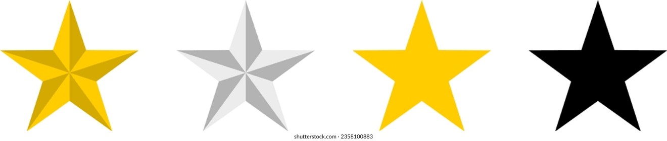 Set von schattiertem Golden Silver und Monochrome Black Review oder Feedback Star Symbol. Vektorbild.