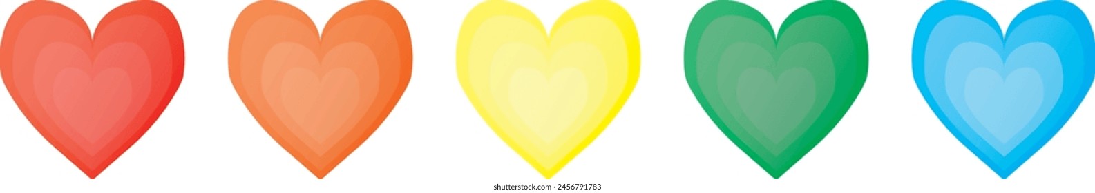 A set of shading hearts in five different colors.