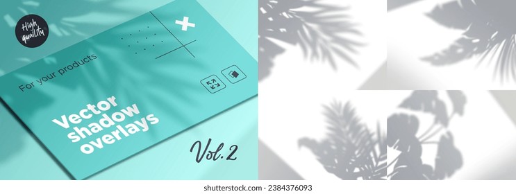 Set of shadow background overlays. Realistic Shadow mock up scenes. Transparent shadow of tropical leaves. Vector illustration