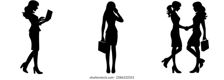 Set shadow of a businesswoman on transparent background