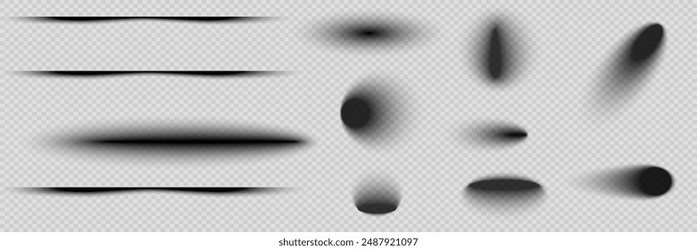 Set of shadow effects. Horizontal and oval dividing lines, shadows with soft edges. Vector illustration.