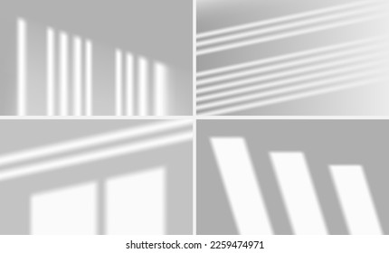Set of shadow overlay effects. Window shadow on the wall. Natural light scene, vector illustration.