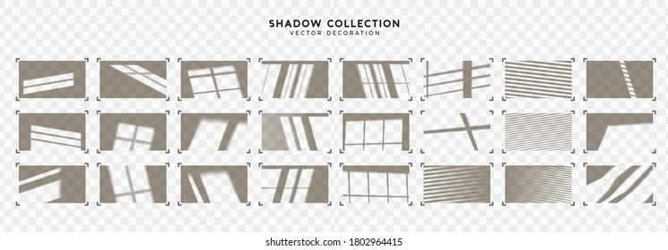 Set of Shadow overlay window frames. Effect light transparent shadow. Realistic creating reflective effect illusions. Overlay for adding scene lighting to your images. Vector illustration.