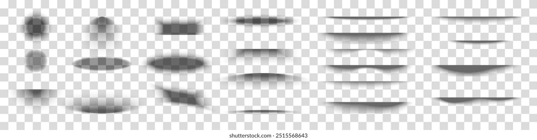 A set of shadows. Effects for the design of realistic objects. Transparent transition shadow for banner, label, poster.Paper overlay, separation with background.Vector illustration.	