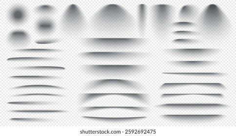 Set of shadows for objects, posters, banners, paper on a transparent background.