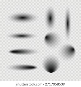 Conjunto de sombras sobre un fondo transparente. Puntos de sombra suave difusos para la profundidad ambiental y el énfasis visual orgánico