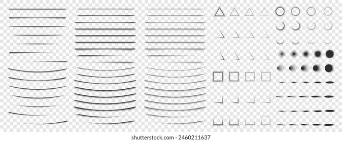 Set of Shadows with soft edges isolated on transparent background. Realistic vector paper shadow effect. Element for advertising and promo web banner. Abstract vector template for design