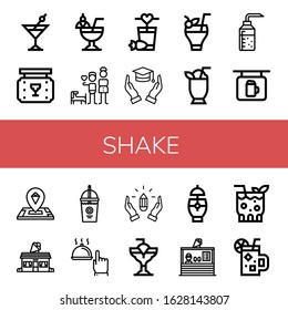 Set of shake icons. Such as Cocktail, Bar, Brothers, Hands, Alcohol, Ice cream, Ice cream shop, Smoothie, Hand , shake icons