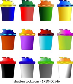 a set of shakers for sports nutrition in different colors