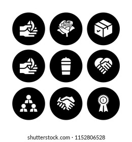  set with shakes, handshake, box and number vector icons for web and mobile app