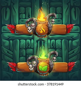 Set shaman boosters - symbols of the four elements. The characters of the clan, tribe, vector illustration cartoon style. To create video games and web.