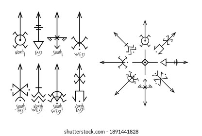 Set Shamanic Mystical Symbols Signs Directions Stock Vector (Royalty ...