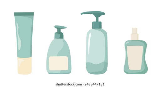 Set of shampoo bottles isolated on white background. Vector illustration