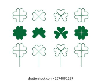 set of shamrock clover St Patricks day logo vector illustration on transparent background