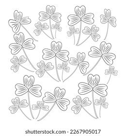 set of Shamrock lucky clover St. patrick’s day line art trefoil Irish vector.four leaf linear lineart holiday symbol. design element for sticker, logo, icon, t-shirt, banners, prints.