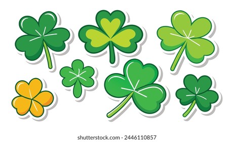 Set von Shamrock-Aufkleber, Pro Kollektion Set minimale isolierte flache Illustration auf weißem Hintergrund