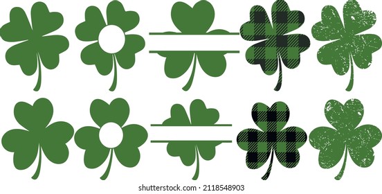 set of shamrock svg vector Illustration isolated on white background. lucky shamrock for irish celebrate, collection of cute clover, Patrick day, poster, banner and gift design,Irish cal svg