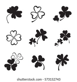 Set of Shamrock Vector Icon for St. Patrick Day. Trefoil Illustration Isolated on White Background