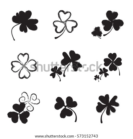 Set of Shamrock Vector Icon for St. Patrick Day. Trefoil Illustration Isolated on White Background