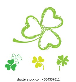 Set of Shamrock Vector Icons for St. Patrick Day. Green Trefoil Illustration Isolated on White Background