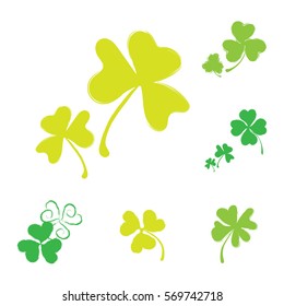 Set of Shamrock Vector Icons for St. Patrick Day. Green Trefoil Illustration Isolated on White Background