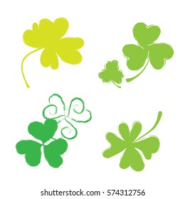 Set of Shamrock Vector Icons for St. Patrick Day. Green Trefoil Illustration Isolated on White Background