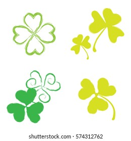 Set of Shamrock Vector Icons for St. Patrick Day. Green Trefoil Illustration Isolated on White Background