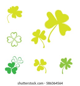 Set of Shamrock Vector Icons for St. Patrick Day. Green Trefoil Illustration Isolated on White Background