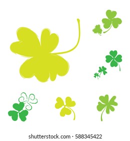 Set of Shamrock Vector Icons for St. Patrick Day. Green Trefoil Illustration Isolated on White Background