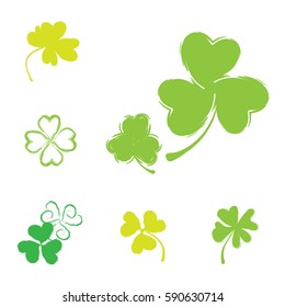 Set of Shamrock Vector Icons for St. Patrick Day. Green Trefoil Illustration Isolated on White Background