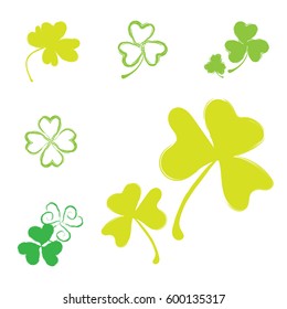 Set of Shamrock Vector Icons for St. Patrick Day. Green Trefoil Illustration Isolated on White Background