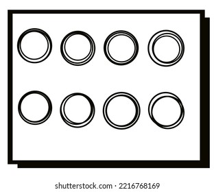 Set shape circle thin frame on white background.