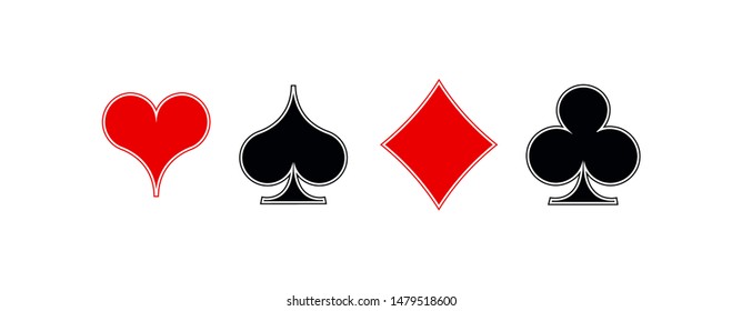 Set shape diamonds, clovers, hearts, spades 4 Playing card suits icons template black and red color editable. Playing card suit symbol pictogram for web design mobile app, isolated on white background