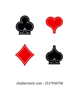 Set shape diamonds, clovers, hearts, spades 4 Playing card suits icons template black and red color editable. Playing card suit symbol pictogram for web design mobile app, isolated on white background