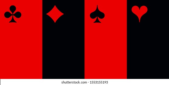 Set shape diamonds, clovers, hearts and spades Four Playing card suits icons template black and red color. High quality outline Playing card suit symbol shape pictogram for web design or mobile app