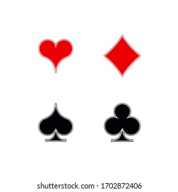 Establecer diamantes de formas, tréboles, corazones, espadas 4 Jugar palos de tarjetas iconos plantilla color negro y rojo editable. Imagen del símbolo del palo de la tarjeta para la aplicación móvil de diseño web, aislada en fondo blanco